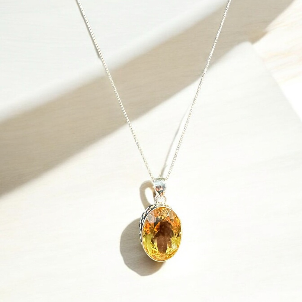 Sterling Silver Large Citrine Necklace - Picture 6 of 10